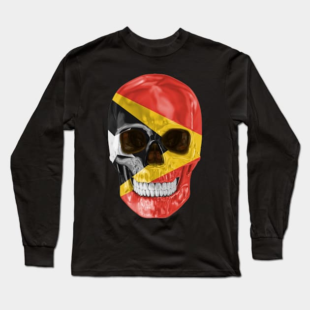 East Timor Flag Skull - Gift for Timorese With Roots From East Timor Long Sleeve T-Shirt by Country Flags